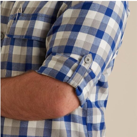 Duluth Trading Co Mens Crosscut Performance Blue Plaid Flannel Shirt-Size L - Picture 4 of 13